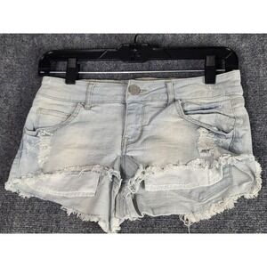 Refuge Denim Shorts Distressed Frayed Hem Blue Light‎ Wash Juniors Women Size 0